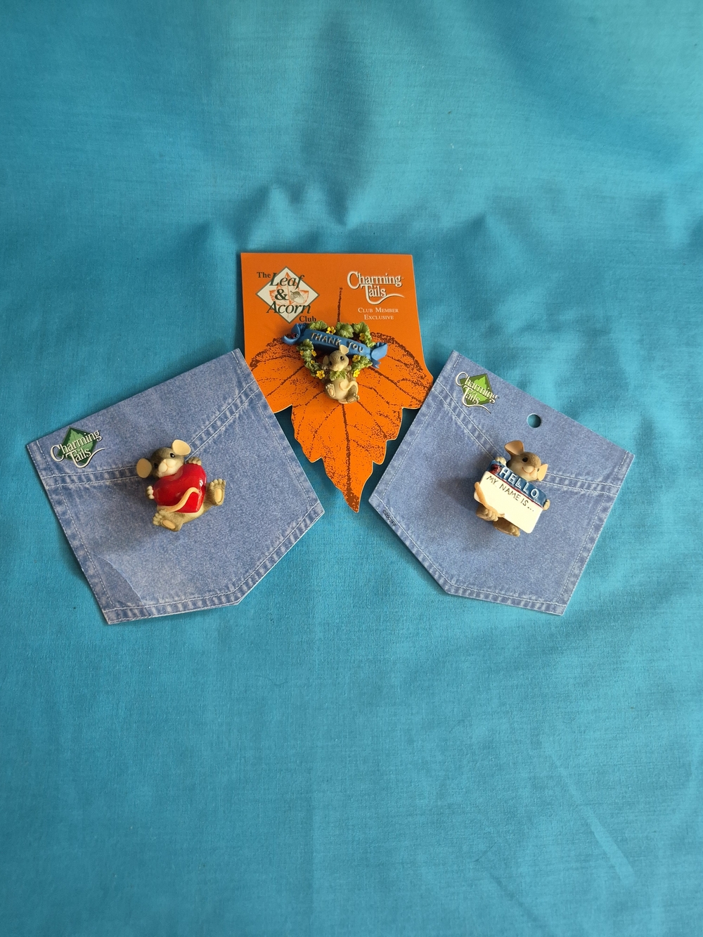 Charming Tails Leaf and Acorn Club Pins Exclusive Lot of 3 Thank You Hello Heart